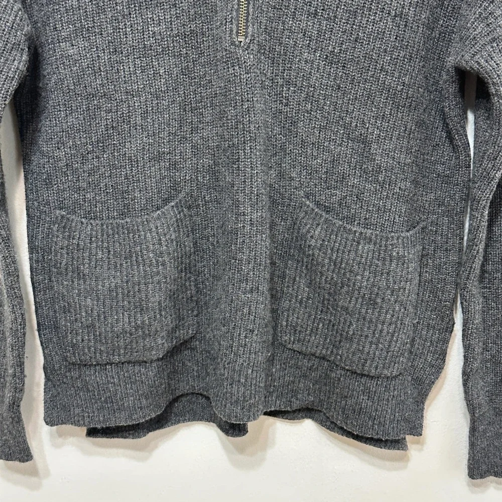 Madewell Quarter Zip Sweater Womens XS Charcoal Gray Merino Wool Ribbed Pullover